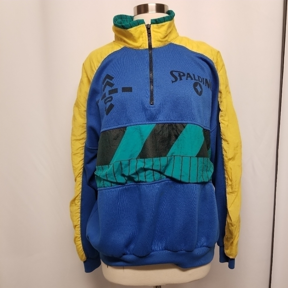 Vintage 80s Spalding‎ Pullover Windbreaker Colorblock Spellout Retro Sport Coat